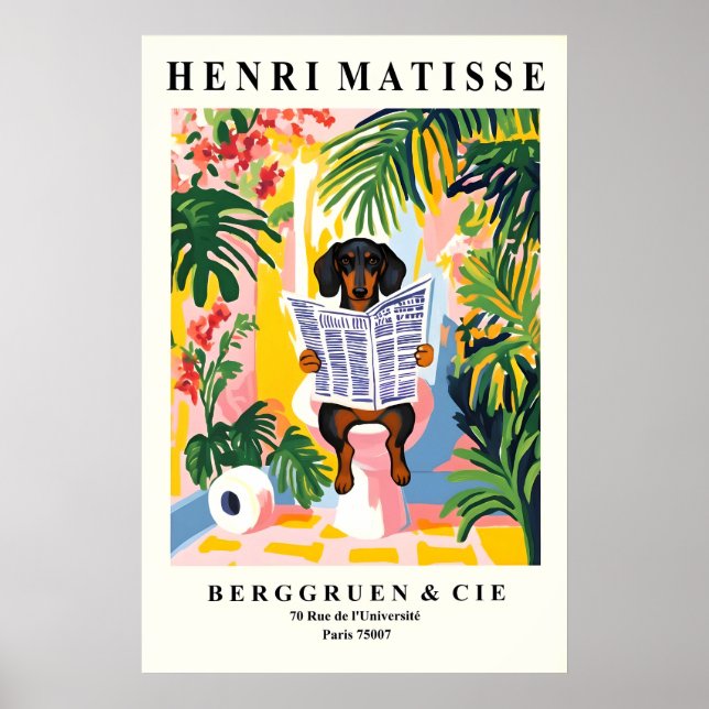Dachshund on Toilet Wall Art - Funny Matisse (Front)