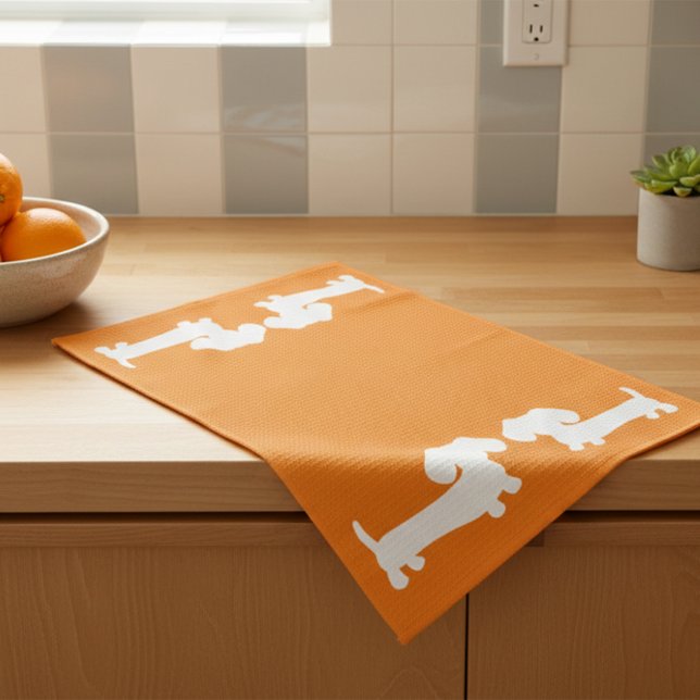 Dachshund Orange Dish Towel for Wiener Dog Lovers (Orange dachshund dish towel)