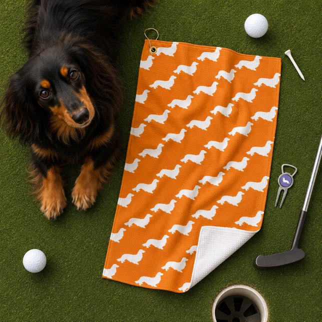Dachshund Orange Golf Golf Towel Doxie Gift (Orange Dachshund Gift Golf Golf Towel)