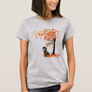 Dachshund Owl And Fall Tree Dachshund Lover Autumn T-Shirt