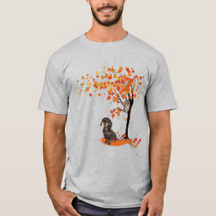 Dachshund Owl And Fall Tree Dachshund Lover Autumn T-Shirt