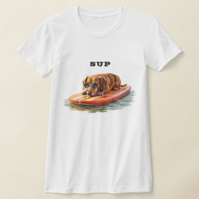 Dachshund Paddle Boarding T-Shirt (Laydown)