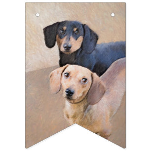 Dachshund Painting - Cute Original Dog Art Bunting
