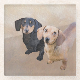 Dachshund Painting - Cute Original Dog Art Glass Coaster