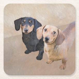 Dachshund Painting - Cute Original Dog Art Square Paper Coaster