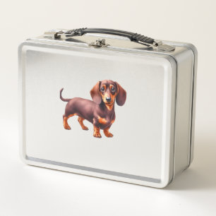 Dachshund Painting - Weiner Dog Watercolor Paintin Metal Lunch Box