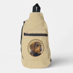 Dachshund Painting Wire-haired Black & Tan Dog Art Sling Bag