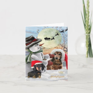 Dachshund Pals Posed with Snowman Cards