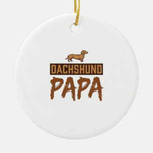 Dachshund Papa Vintage Engraving Dog Dad Design_1 Ceramic Tree Decoration