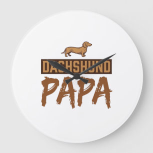 Dachshund Papa Vintage Engraving Dog Dad Design_1 Large Clock