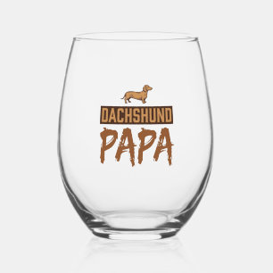 Dachshund Papa Vintage Engraving Dog Dad Design_1 Stemless Wine Glass