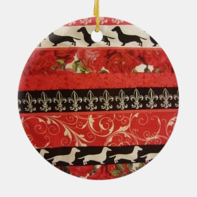 Dachshund Parade Ceramic Tree Decoration (Back)