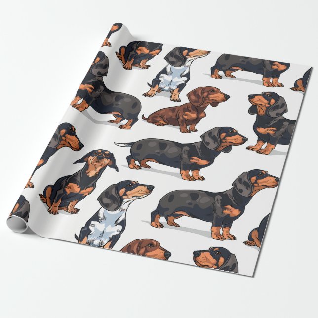 Dachshund Parade Wrapping Paper (Unrolled)