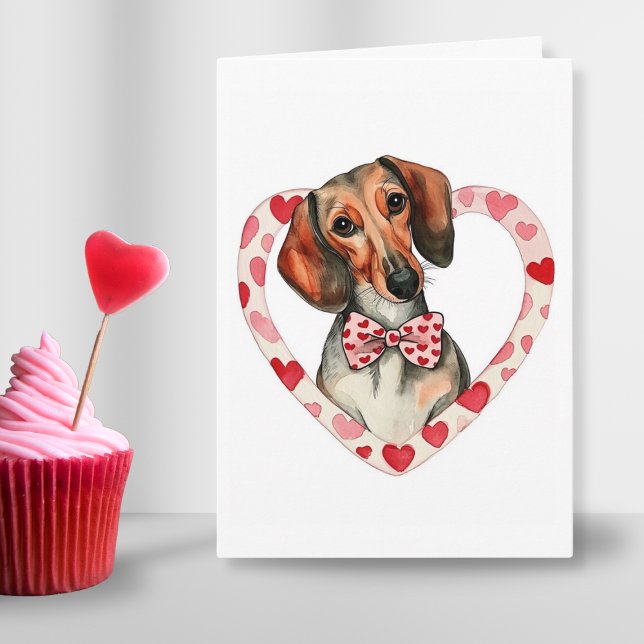 Dachshund Parent Love Watercolor Personalised Holiday Card (dachshoud heart Valentines day watercolor card for cute dog mom parent or couple romantic gift love)