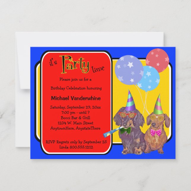 Dachshund Party Birthday Barker Invitation (Front)