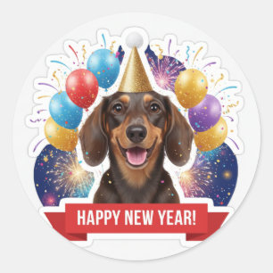 Dachshund Party Hat New Year Sticker