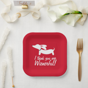 Dachshund Party Red "I think you are wienerful" Paper Plate
