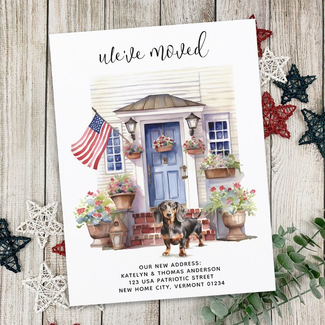 Dachshund Patriotic Personalised Pet Dog Moving Announcement Postcard (Creator Uploaded)