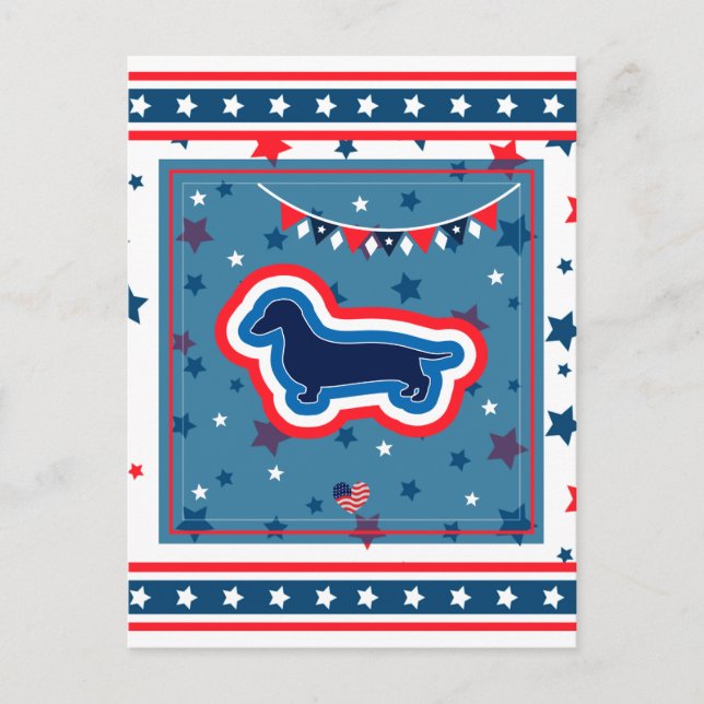 Dachshund Patriotic Red White And Blue 4th of July Holiday Postcard (Front)