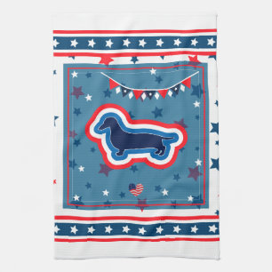 Dachshund Patriotic Red White And Blue 4th Of July Tea Towel