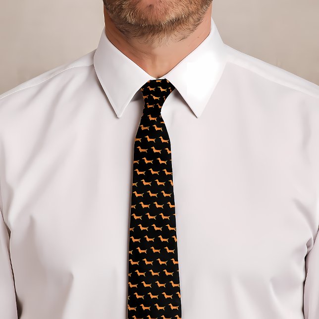 Dachshund Pattern Cute Wiener Dog Print Black Tie (Dachshund Pattern Cute Wiener Dog Print Black Neck Tie)