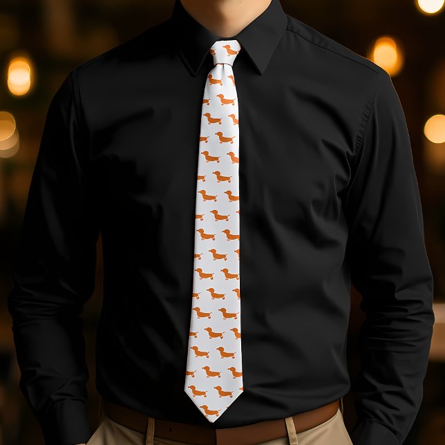 Dachshund Pattern Cute Wiener Dog Print Tie (Dachshund Pattern Cute Wiener Dog Print Neck Tie.Ideal for casual events, dog-themed parties.)