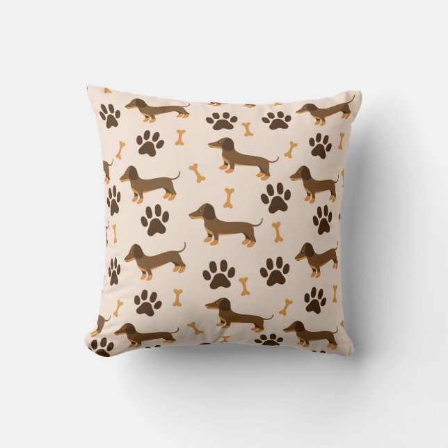 Dachshund Pattern: Vintage Print Design Cushion (Front)