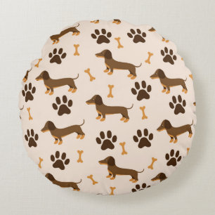 Dachshund Pattern: Vintage Print Design Round Cushion