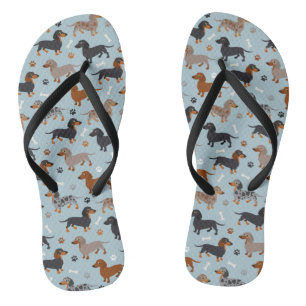 Dachshund Paws and Bones Pattern Blue Jandals