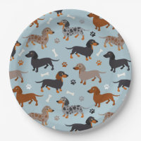 Dachshund Paws and Bones Pattern Blue