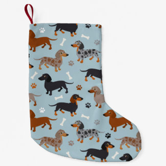 Dachshund Paws and Bones Pattern Blue Small Christmas Stocking