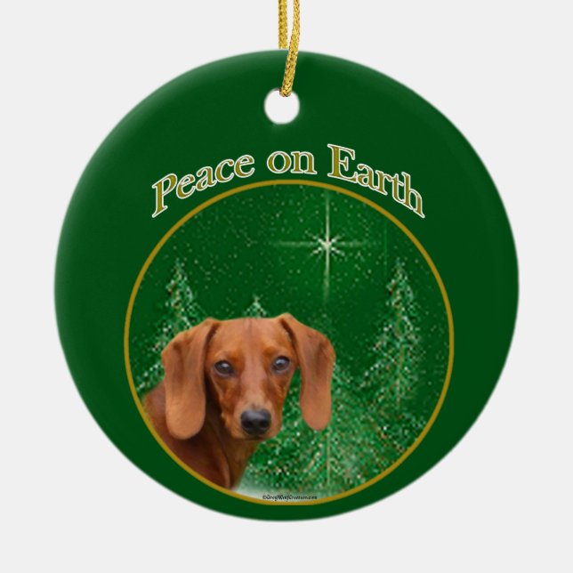 Dachshund Peace Ceramic Tree Decoration (Front)