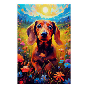 Dachshund Peacefully Exploring A Meadow Poster