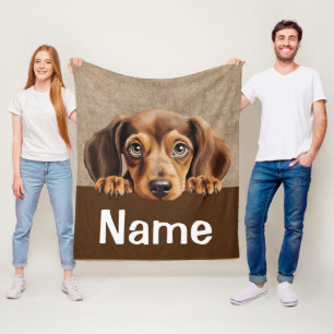 Dachshund Peeking Puppy Dog Pet Fleece Blanket