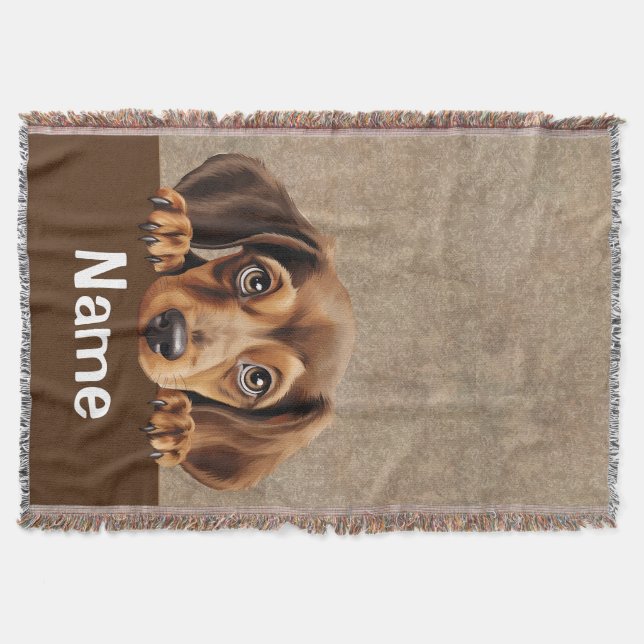 Dachshund Peeking Puppy Dog Pet Throw Blanket (Front)