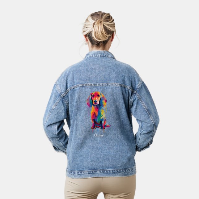 Dachshund Personalised Watercolor Art Denim Jacket (Model)