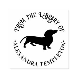 Dachshund Pet Dog Silhouette Library Book Name Self-inking Stamp