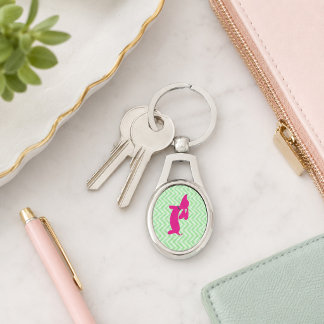 Dachshund Pink and Green Key Ring