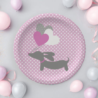 Dachshund Pink Girl Baby Shower Paper Plates