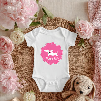 Dachshund Pink Girlie Puppy Love Baby Bodysuit