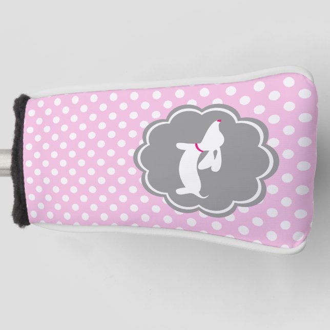 Dachshund Pink Polka Dot Golf Head Cover Putter (Front)