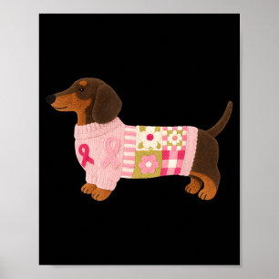 Dachshund pink ribbon breast cancer awareness poster
