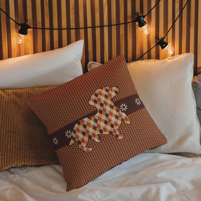 Dachshund Plaid and Faux Knit Look Throw Pillow (Creator Uploaded)