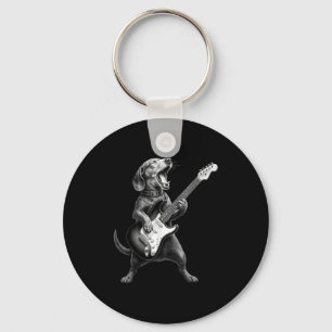 Dachshund Playing Guitar Rock Star Rock &amp; Roll Key Ring