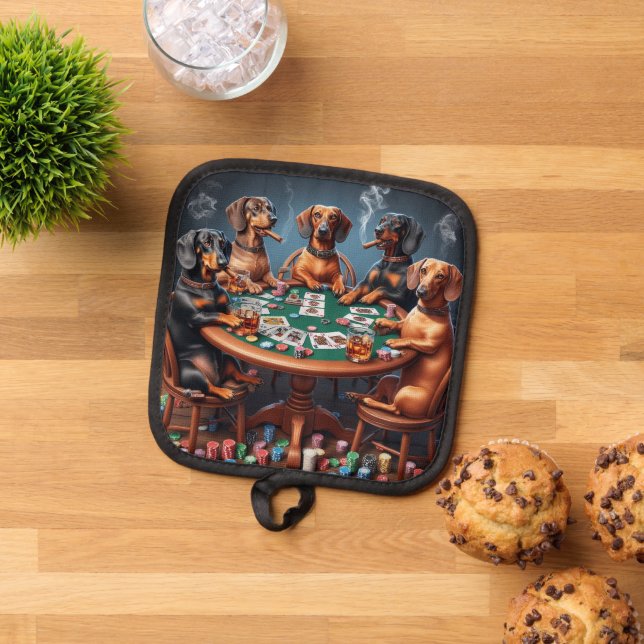 Dachshund Poker Night Pot Holder (Top Down)