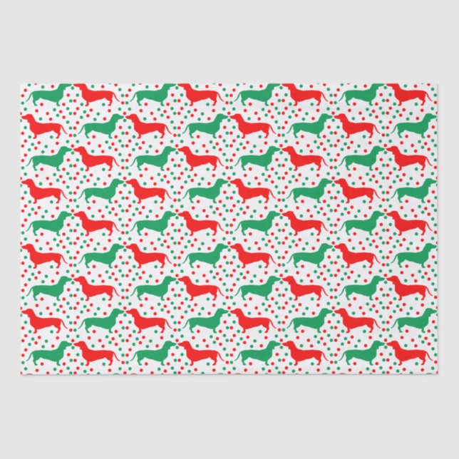 Dachshund Polka Dot - Red and Green Tissue Paper (Front)