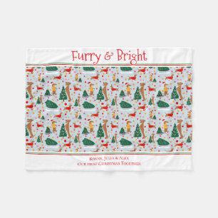 Dachshund Poodle Dog Furry Bright Christmas 2024 Fleece Blanket