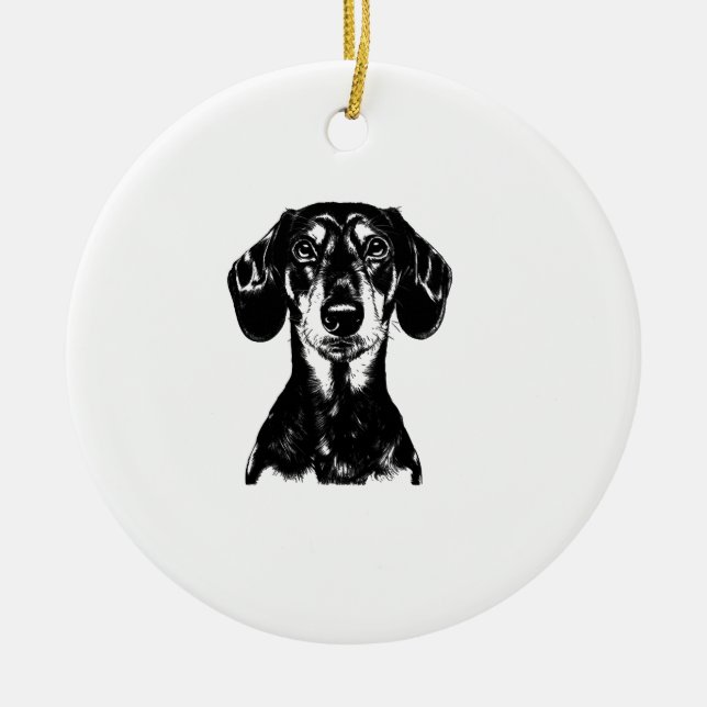Dachshund Portrait  Minimalist Apparel Ceramic Tree Decoration (Front)