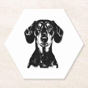 Dachshund Portrait Minimalist Apparel Paper Coaster