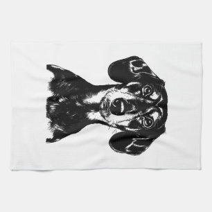 Dachshund Portrait Minimalist Apparel Tea Towel